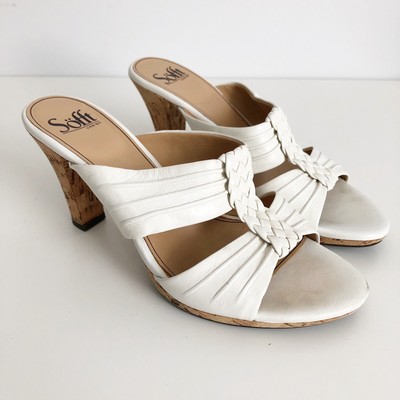 Sofft White Leather Cork Heel Summer Sandals White size 8 M Womens Open Toe | eBay