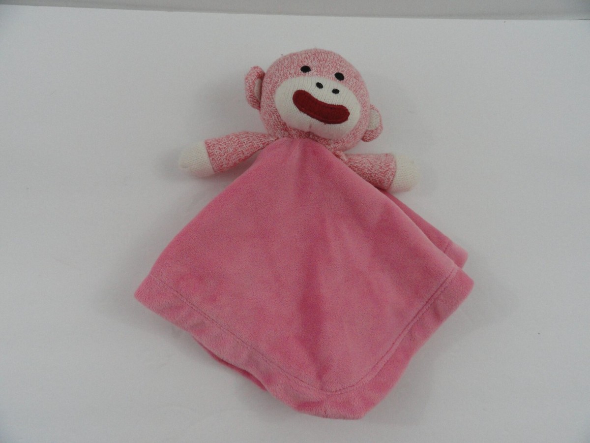 Magic Years Pink Sock Monkey Rattle Lovey Satin Back Security Blanket Baby  Plush