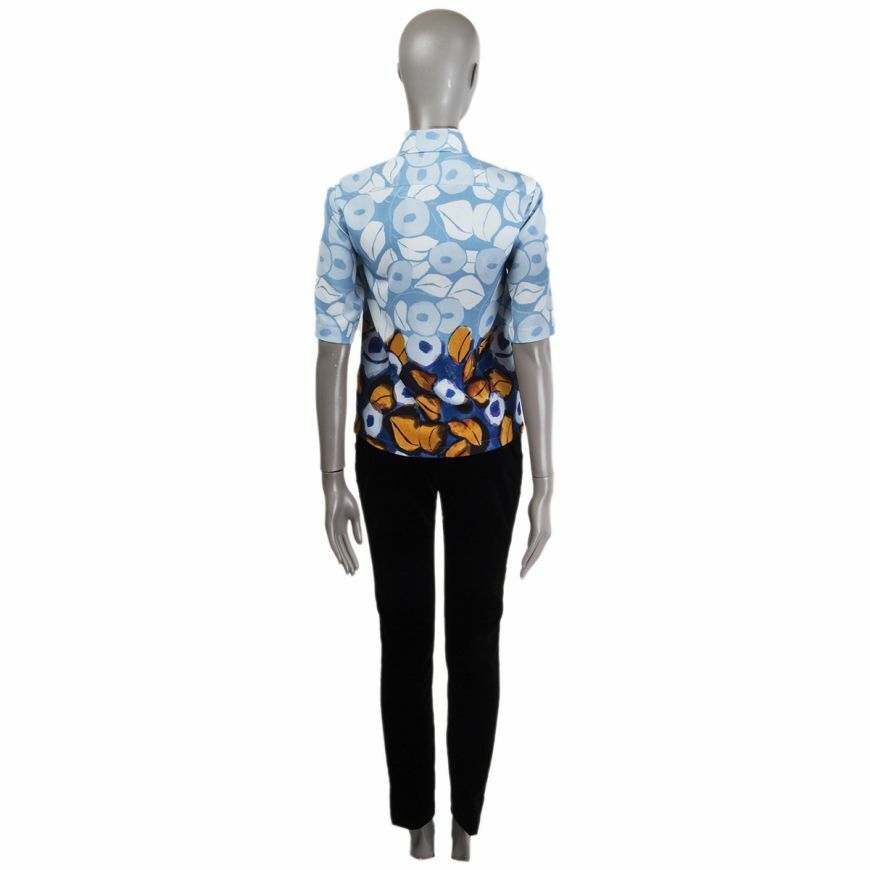 60081 auth DRIES VAN NOTEN blue LEAF PRINT Short Sleeve 60081 auth DRIES VAN NOTEN blue LEAF PRINT Short Sleeve