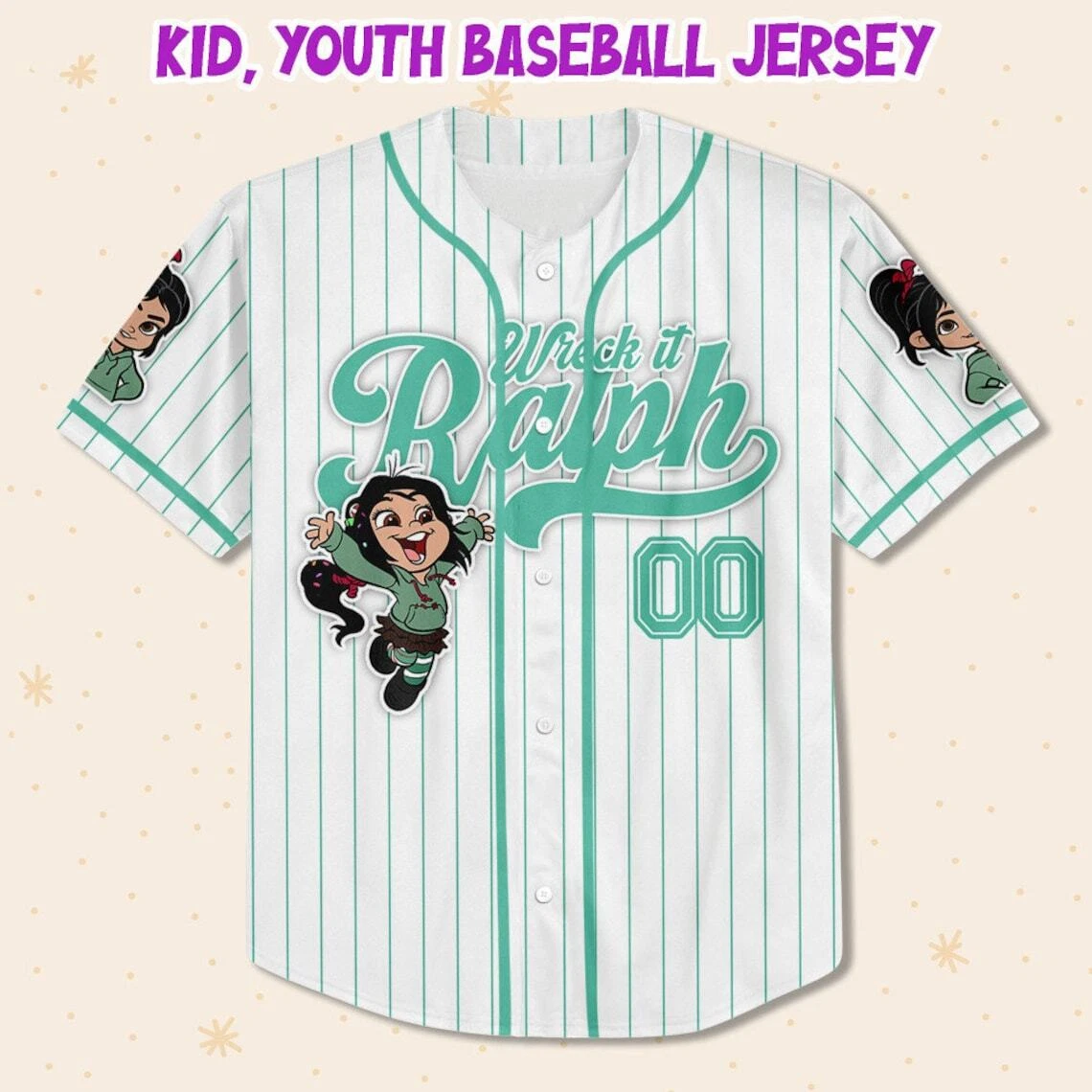 Custom Disney Wreck it Ralph Vanellope Simple Stripe, Custom Baseball Jersey