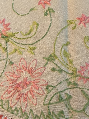 Vintage Round Doily Pink Crochet Trim Linen Embroidery Floral Handmade - Picture 7 of 10