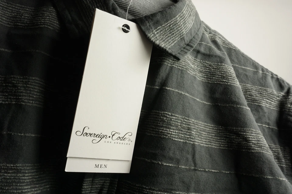 New 79$ SOVEREIGN CODE Eunice Mens Small Long Sleeve Gray Stripe Button Up Shirt - Image 4 of 4