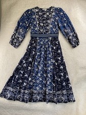 Ulla Johnson Dress 2 Maxi Navy Blue Floral Embroidered Long Balloon Sleeves