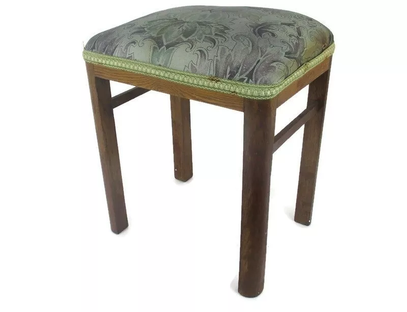 Vintage Footstool Ottoman White Wooden Legs Fabric Barn country style Funky