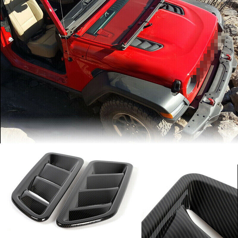 2pcs Carbon Fiber Front Engine Hood Air Vent Cover Trim For Jeep