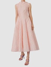 Abito midi Talbot Runhof donna rosa tomini15 aderente e svasato $2150 taglia 16/46