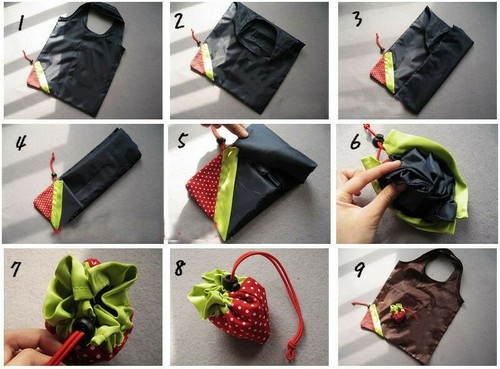 5 x Shopping Bag Foldable Reusable Grocery Travel Carry Bag Strawberry Shape New - Picture 2 of 3
