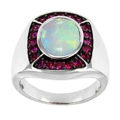 Natürlich Opal & Künstlicher Rubin Mit 925 Sterlingsilber Ring für Herren #1083 - Bild 1 von 4