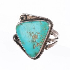 sz7.75 Vintage Navajo high grade Royston turquoise sterling silver ring