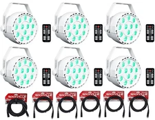 6 Rockville RockPAR TRI LED RGB Par Cans DJ White DMX Wash Lights+Remotes+Cables