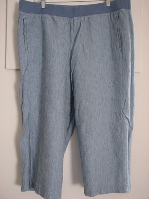 J Jill Love Linen Blue Striped Capri Pants Size PXL Petite 18P Wide Leg XLP Mint