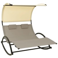 Vidaxl Doppel-Sonnenliege Mit Sonnendach Textilene Taupe Und Creme Neu