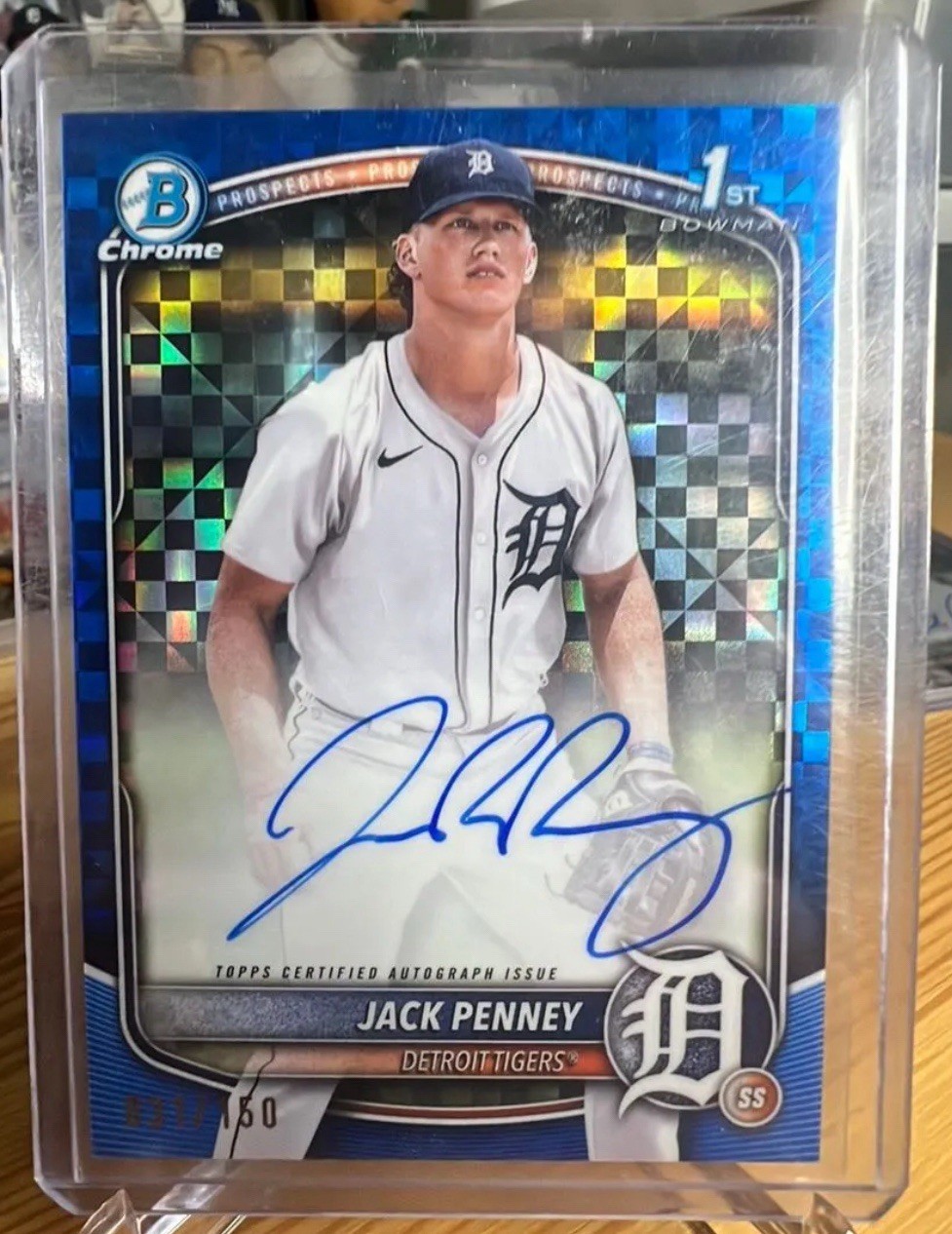 2025 Bowman Jack Penney 1st Chrome Blue X-Fractor Auto Autograph /150 SP CPA-JPY