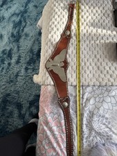 Vtg Leather W/Silver Eagle  Medallions Belt Hand Tooled 38 In