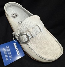 BIRKENSTOCK NIB BUCKLEY NATURAL GRAINED LEATHER LOAFER SLIDES WHITE 38 L7N