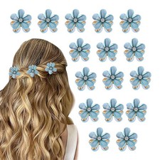 16 PCS Blue Small Mini Flower Pearl Hair Claw Clips White Hair Pins Accessories