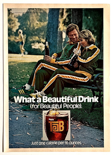 Tab Diet Soft Drink Beautiful Drink People Couple Jogging Vintage Print Ad 1978