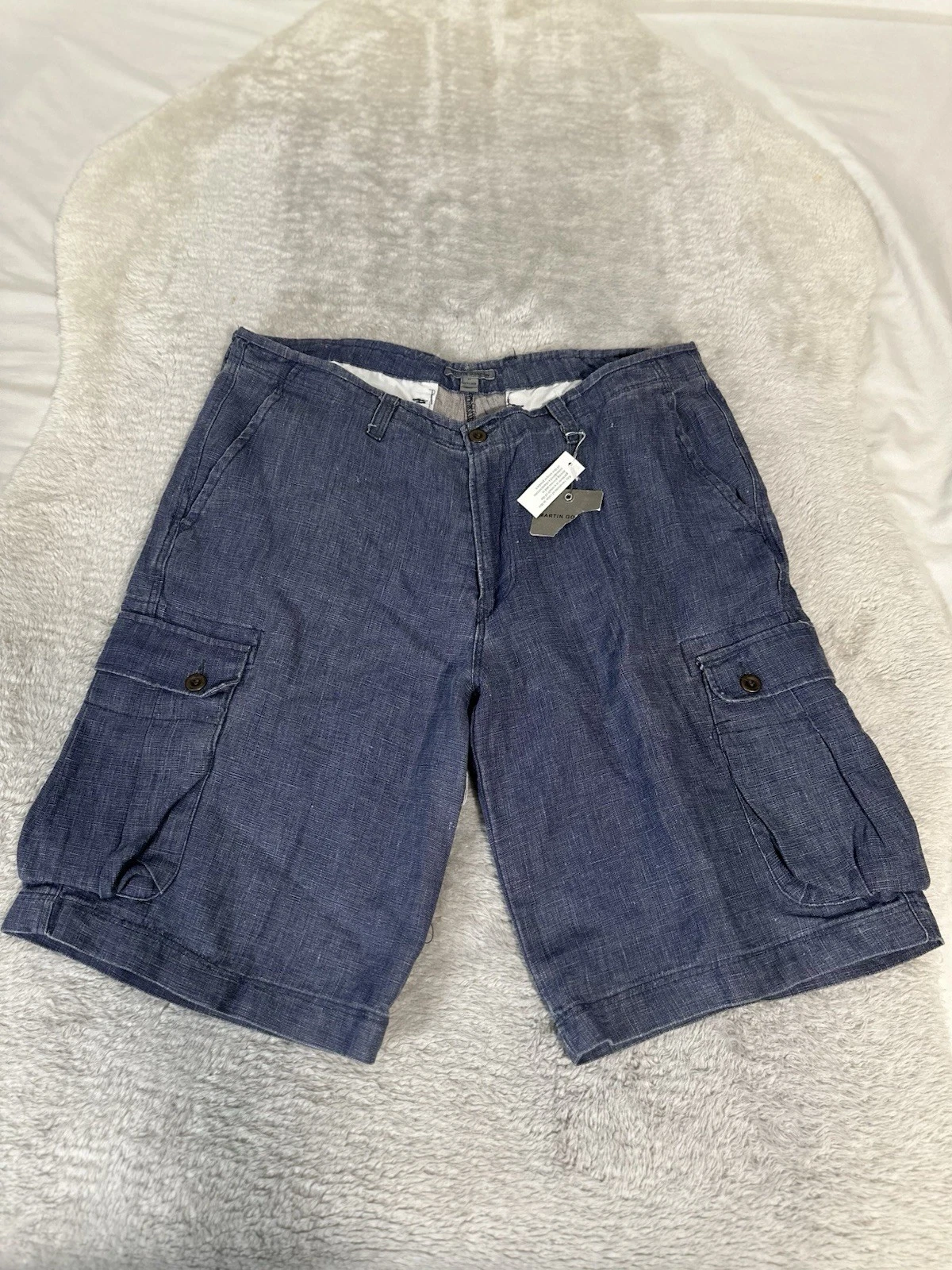 New Martin Gordon Men’s Blue Linen Cargo Shorts Size 36 12” Inseam
Opens in a new window or tab