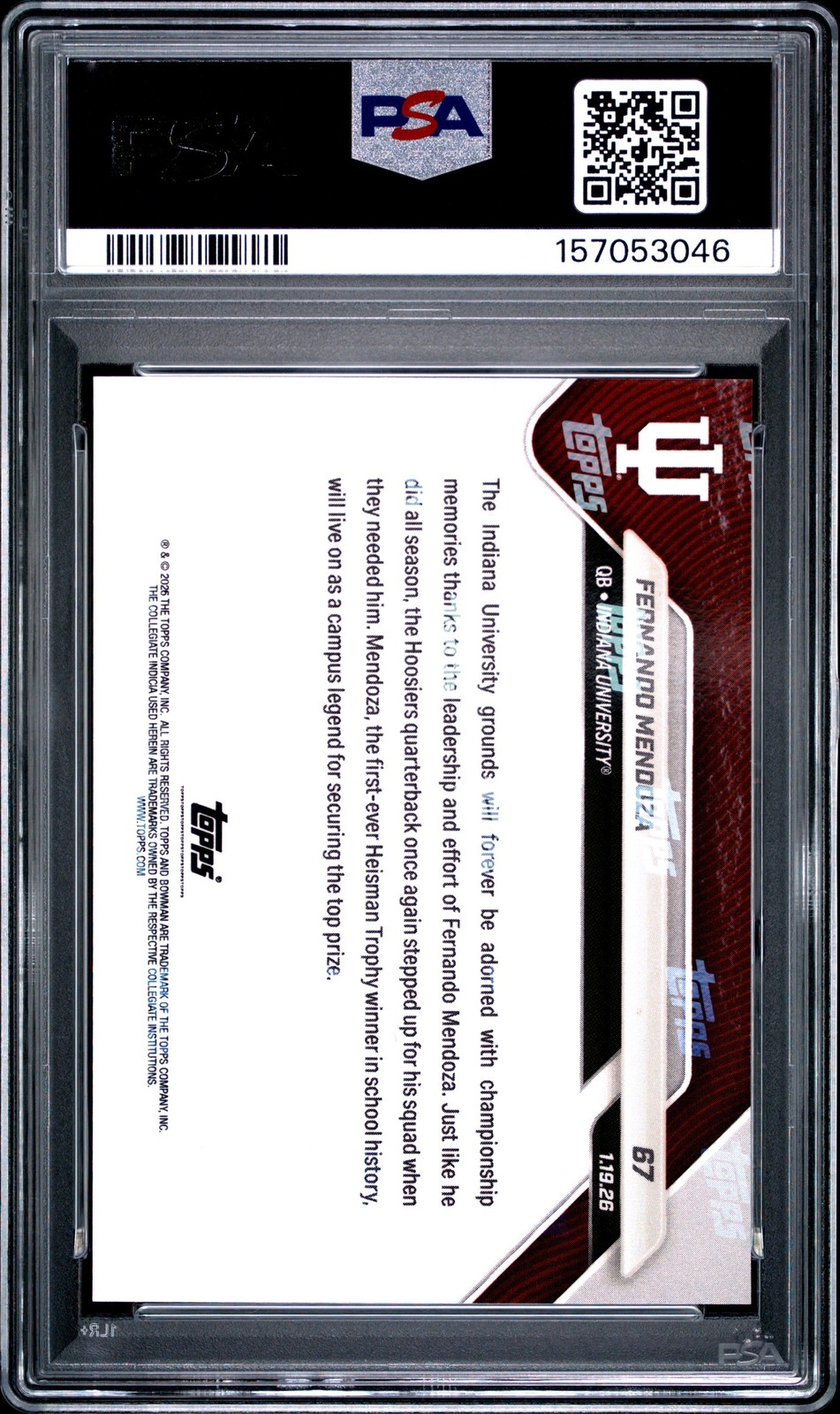 Graded 2025 Topps Bowman U Now Fernando Mendoza #67 Rookie RC Card PSA 10 view 2