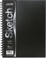 UCreate Poly Cover Sketch Book, Heavyweight, 9" x 12", Black, 75 Sheets