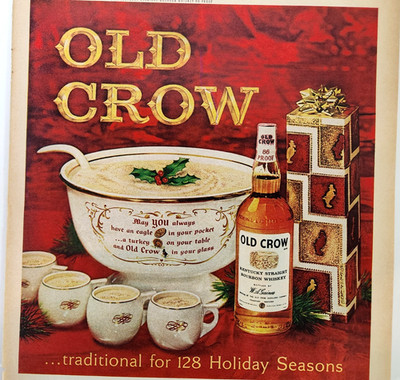 Christmas Eggnog Old Crow Kentucky Whiskey Vintage 1963 Ad Magazine Print