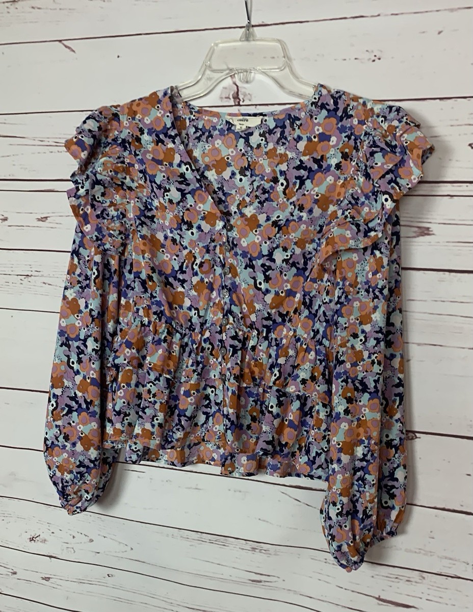 Entro Boutique Women's M Medium Floral Long Sleeve Boho Cute Ruffle Top Blouse View 6