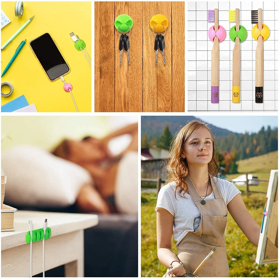 Carrete de cable organizador de 10 piezas cargador de gestión de cables clip de escritorio soporte de cable EE. UU. Foto 3 de 4