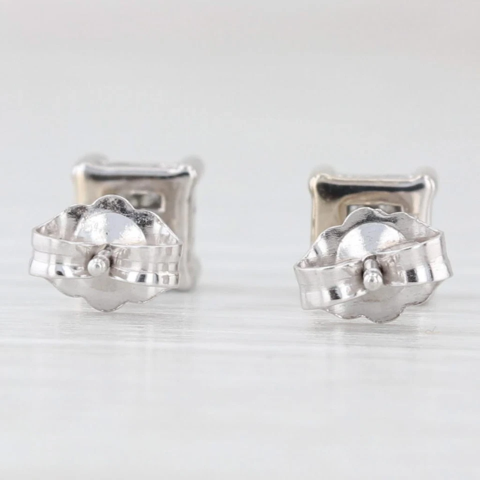 0.16ctw Princess Diamond Stud Earrings 14k White Gold Solitaire Studs - Image 4 of 4