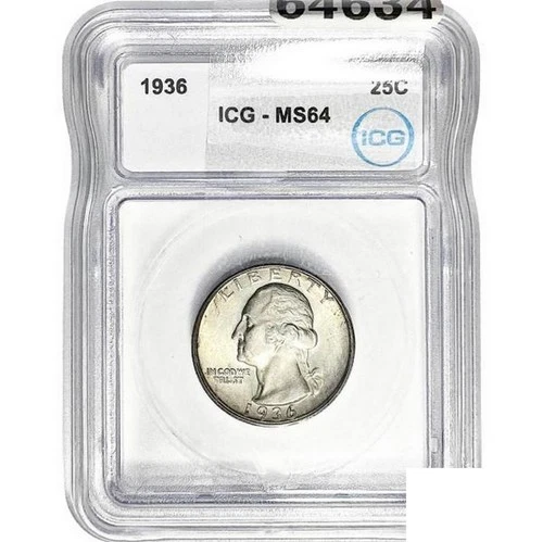 1936 Washington Silver Quarter Coin ICG MS64