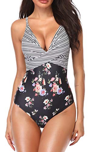 B2prity Womens One Piece Swimsuits Tummy Control Front Cross Bathing Suits