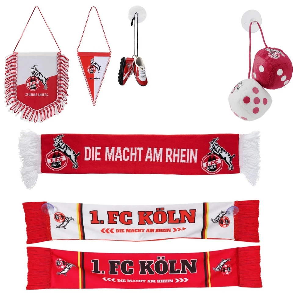 1. FC Köln Autoschal Minischal Banner Plüschwürfel Autospiegelschuhe Autowürfel - Bild 1 von 4