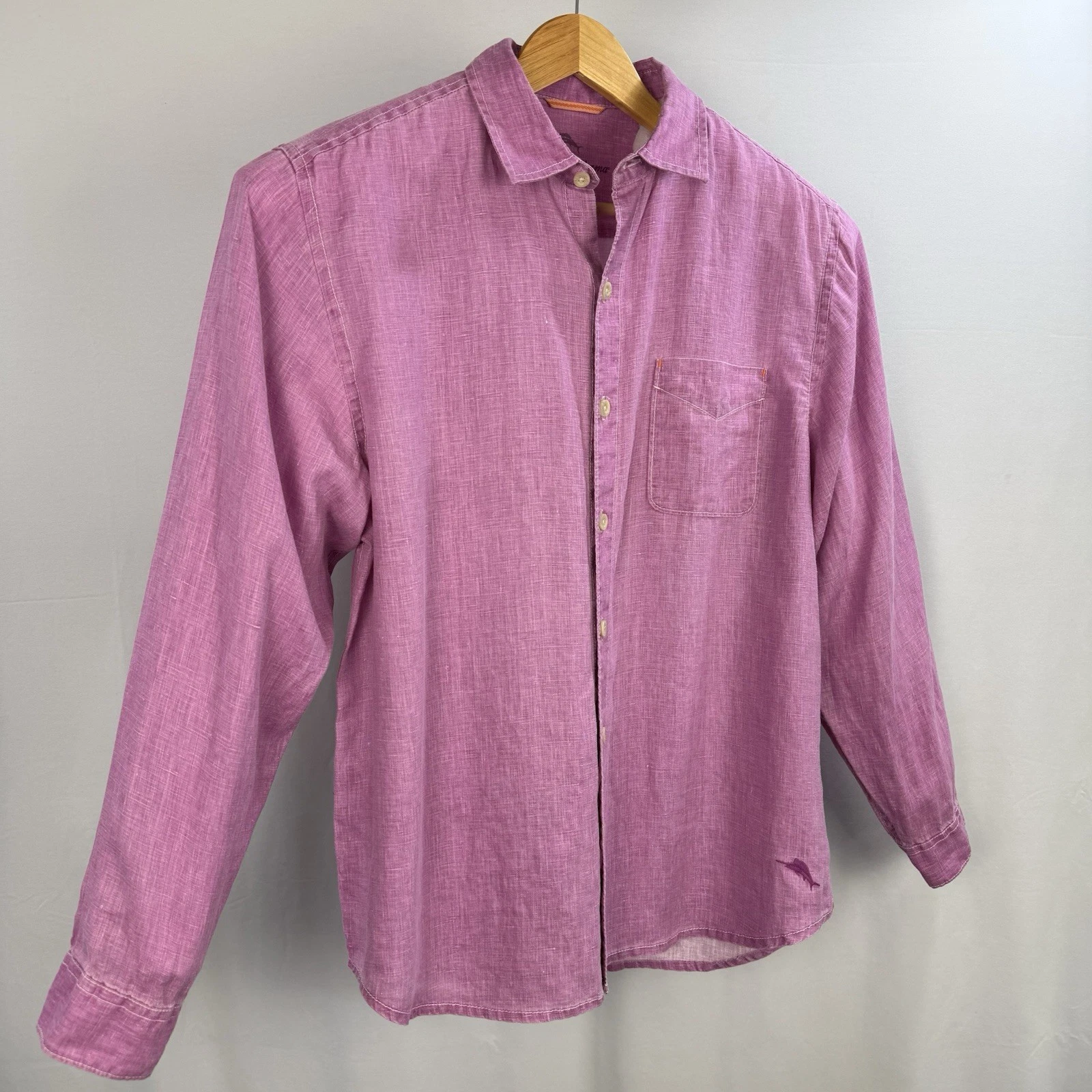 Tommy Bahama 100% Linen Botton-Up Shirt Mens Large Long Sleeve Pink Relax Summer