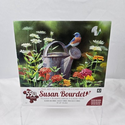 Karmin Puzzle 550 Piece Susan Bourdet Bird Watercan Flowers 18'' x 24'' Sealed New