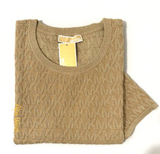 MICHAEL KORS Women's S/S Logo Jacquard Metallic Knit Top Sweater Size-M NWT