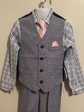NWT Nautica 4 pc Boys Dress Set Size 6 Navy/ Plaid Shirt Tie Suit
