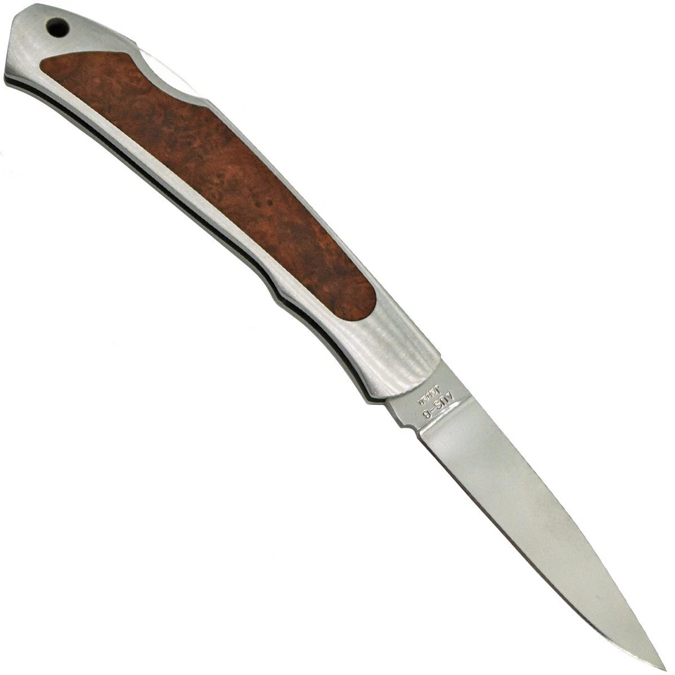 Moki Ezo Red Fox Lockback Folding Knife AUS-8 Steel Blade 410 Steel/Wood Handle - Image 2 of 3