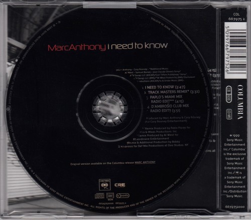 MARC ANTHONY I Need To Know MCD 1999 RAR & NEUWARE 90s Latin Pop Klassiker ! - Bild 5 von 5