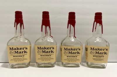 Maker's Mark 4 Whisky Bottles 1 Liter Wax Caps Kentucky Bourbon Crafts