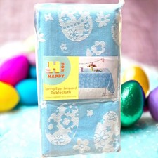 60" x 84 "Pastel Blue  White Jacquard EASTER EGG Tablecloth Holiday Cotton Poly