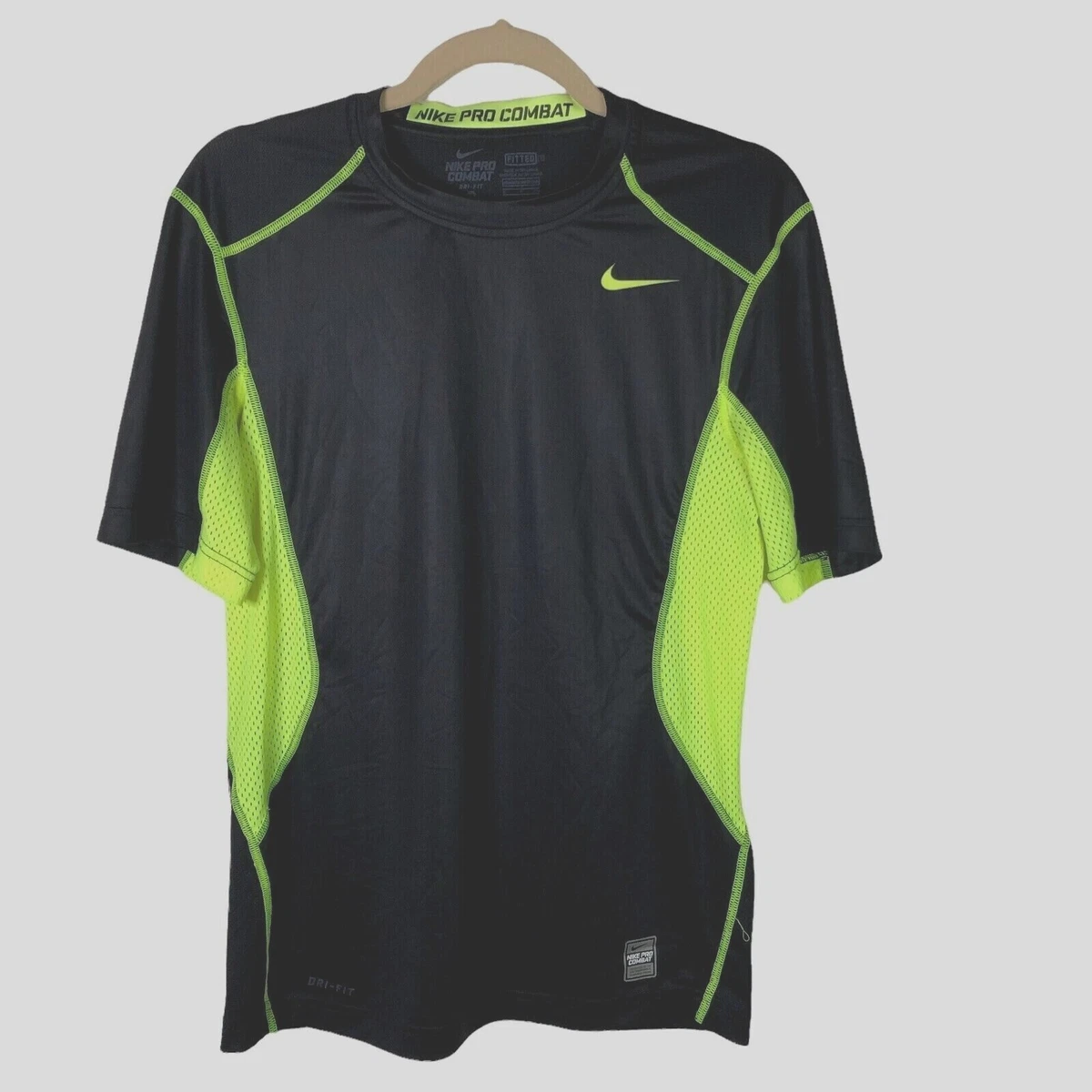 Nike Pro Combat Mens Dri-FIT Top T-Shirt S Fitted Sleeve Black Green | eBay