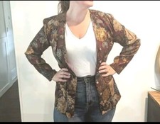 Vintage 80s Brown Floral Buttoned Blazer