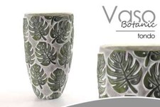 VASO TONDO IN TERRAGLIA BOTANIC DECORATO FOGLIE VERDI 14,5*28 CM SAD-726859