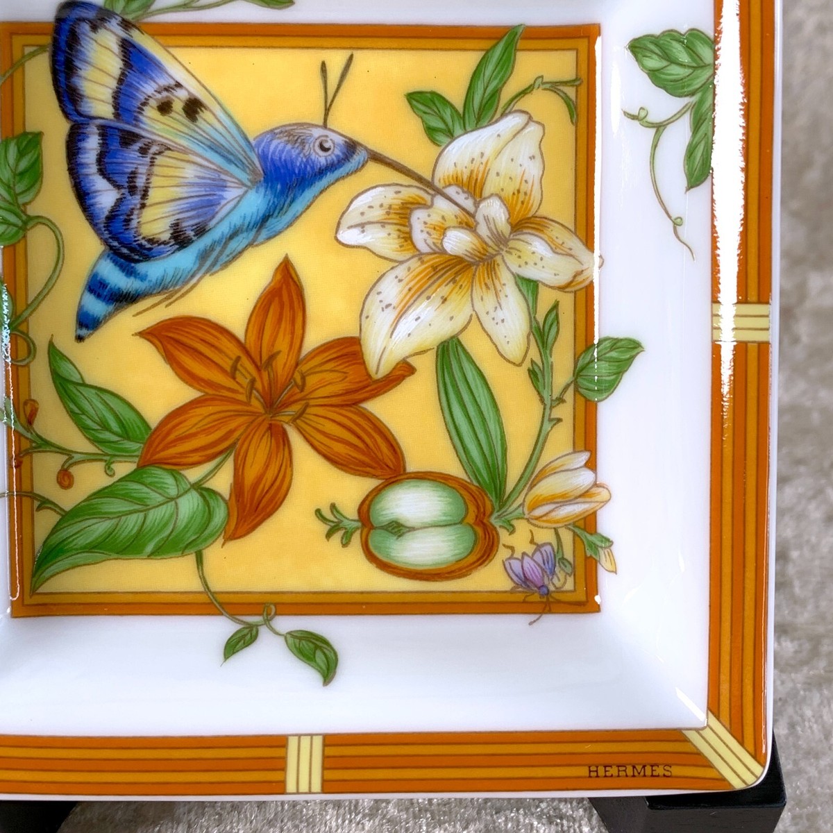 Hermes Paris Mini Change Tray Porcelain SIESTA Orange Plants