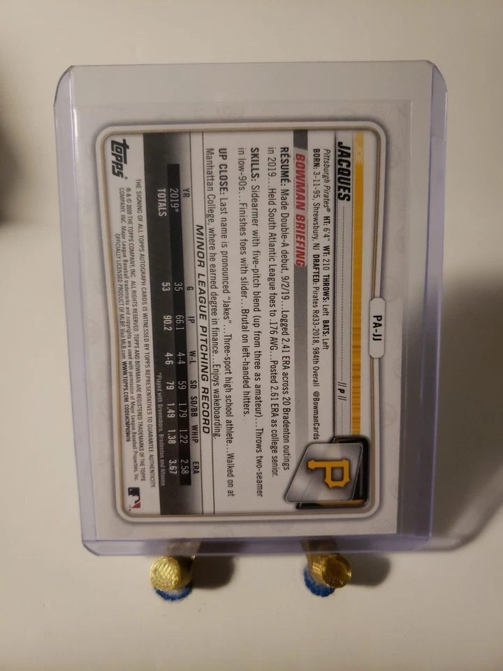2020 Bowman JOE JACQUES Paper Auto Autograph RC Pirates - Image 2 of 2