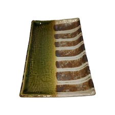 Takahashi Pottery Serving Tray Sushi Rectangular Japan Snacks Green Brown Fall
