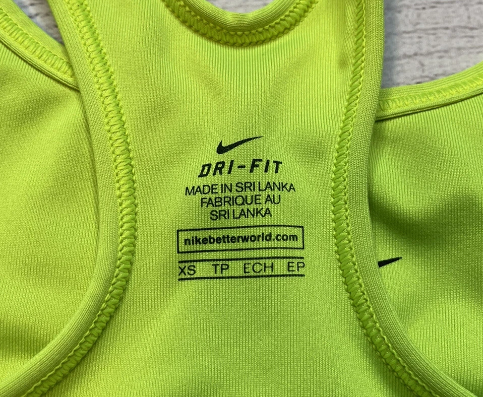 Nike Dri-Fit XS Sports Bra Neon Green Black  Racerback Wireless Unlined - Image 3 of 4