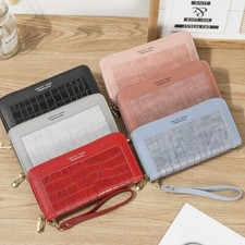 Women's Zipper Around Long Wallet with Wristlet Strap Slim Purse Card Organizer