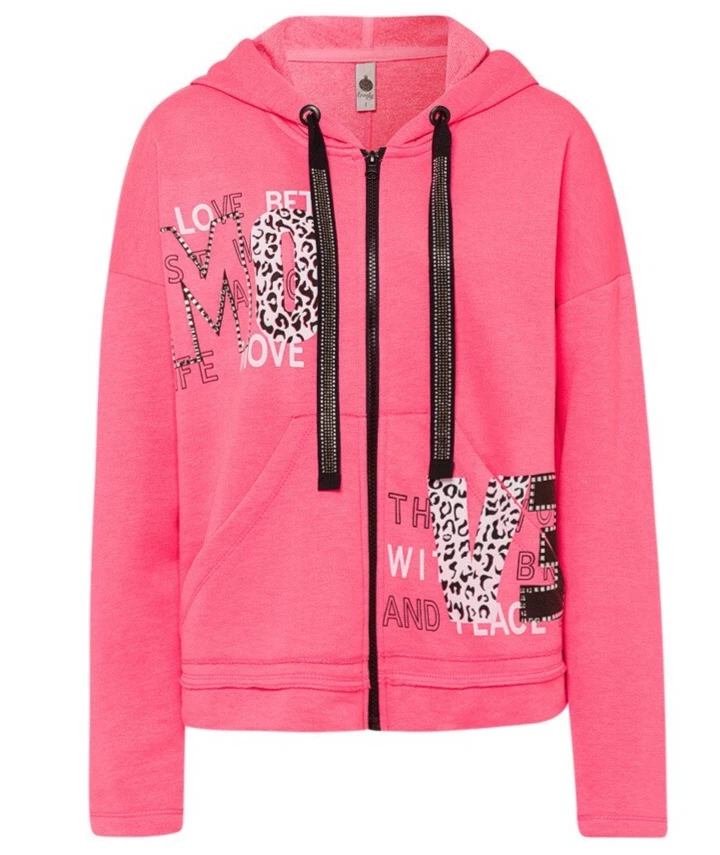 TREDY NEU JACKE ANIMAL LEO PRINT GLITZER STRASS 44 46 48 50 XXL Kapuze Tasche - Bild 4 von 4