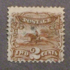  #3  1869  Scott #113 2c Brown Horse & Rider (light cancel)  -  Used