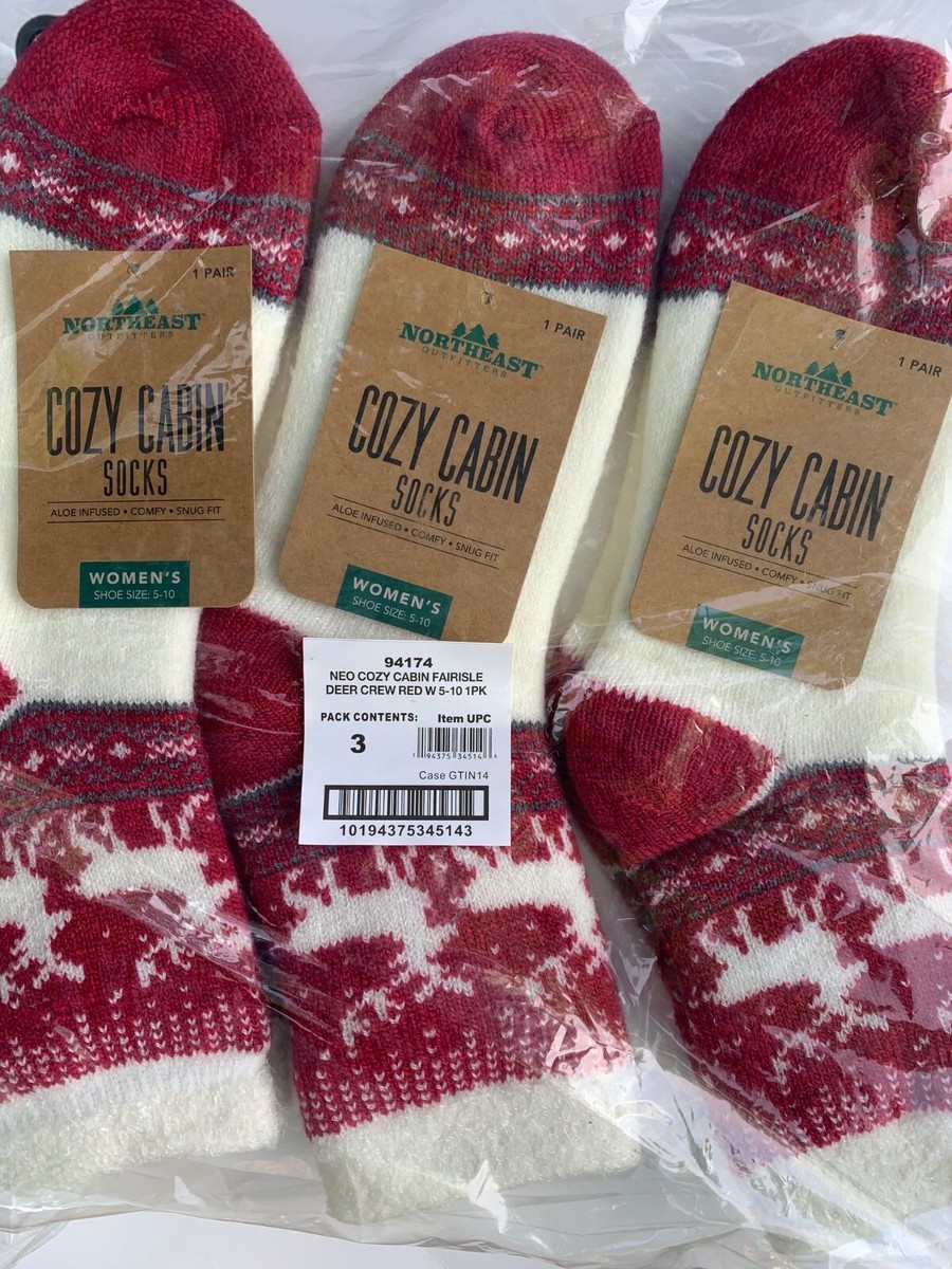 Northeast Christmas Cozy Cabin Fairisle Deer Socks Crew Red, Size